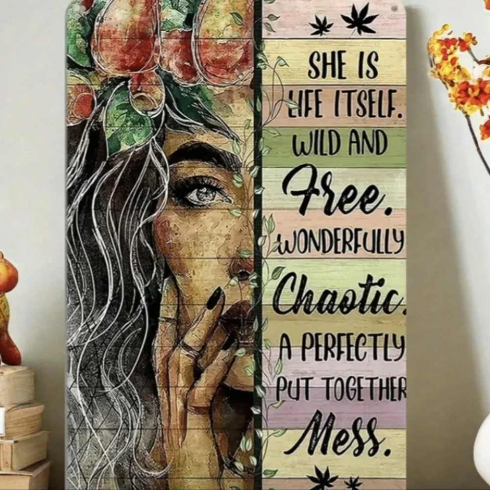 '70s Sign Hippie Girl Artwork 1970s Style Decoration Indoor Outdoor Metal Decor